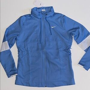 Nike L Women's Dri-Fit Jacket full zip pockets hide hood light blue NWT $90